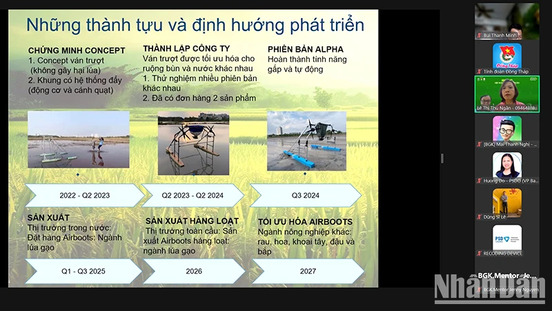 Các tác giả, nhóm tác giả thuyết trình dự án trực tuyến qua phần mềm Zoom tại vòng bán kết. (Ảnh: HỮU NGHĨA)