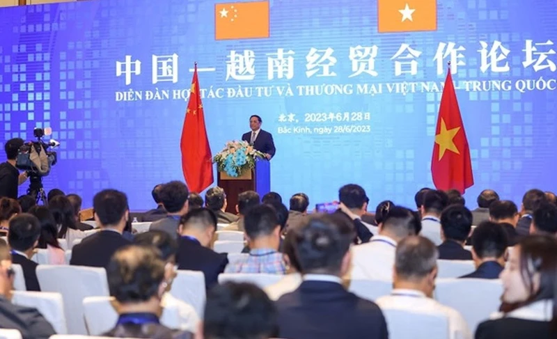 Diễn đàn hợp tác đầu tư và thương mại Việt Nam-Trung Quốc ngày 28/6/2023 tại Bắc Kinh, Trung Quốc. (Ảnh: Baochinhphu.vn)