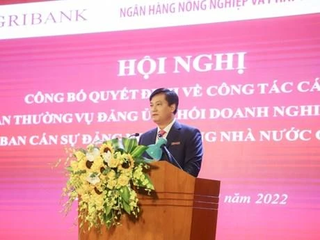 Ông Phạm Toàn Vượng - thành viên Hội đồng thành viên, Tổng Giám đốc Agribank phát biểu nhận nhiệm vụ. (Ảnh: Vietnam+)