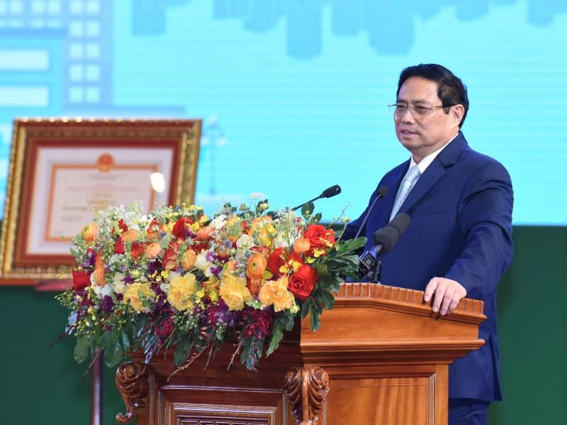 Thủ tướng Phạm Minh Chính phát biểu tại Lễ công bố Quyết định công nhận tỉnh Hải Dương hoàn thành nhiệm vụ xây dựng nông thôn mới. 