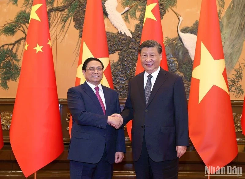 Thủ tướng Phạm Minh Chính và Tổng Bí thư, Chủ tịch nước Trung Quốc Tập Cận Bình.
