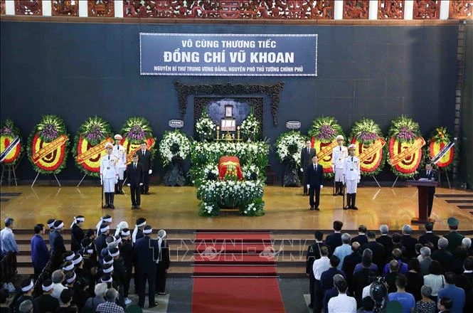 Quang cảnh lễ truy điệu nguyên Phó Thủ tướng Chính phủ Vũ Khoan. (Ảnh: Phạm Kiên/TTXVN)
