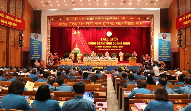 Quang cảnh Đại hội Công đoàn tỉnh Quảng Ninh lần thứ 14, nhiệm kỳ 2023-2028.