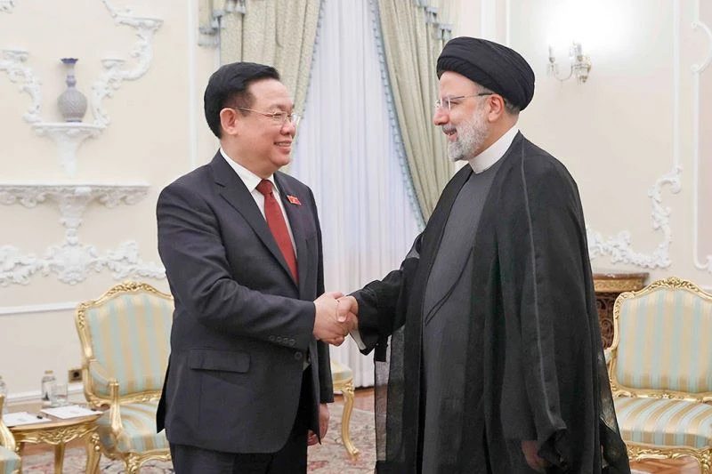 Chủ tịch Quốc hội Vương Đình Huệ hội kiến Tổng thống Iran Ebrahim Raisi. (Ảnh: Doãn Tấn)