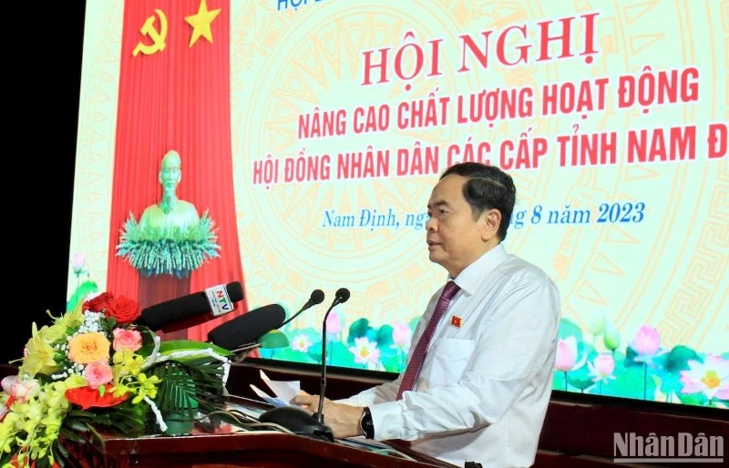 Đồng chí Trần Thanh Mẫn, Ủy viên Bộ Chính trị, Phó Chủ tịch Thường trực Quốc hội phát biểu ý kiến chỉ đạo tại Hội nghị.