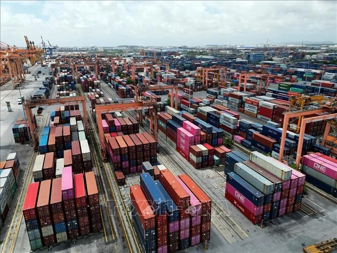 Kho bãi chứa container tại cảng Tân Vũ (Hải Phòng). (Ảnh minh họa: Tuấn Anh/TTXVN)