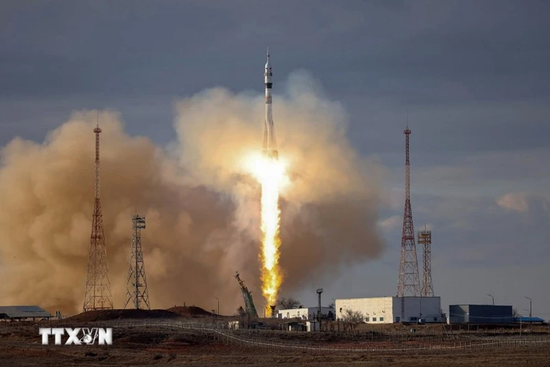 Tàu vũ trụ Soyuz của Nga được phóng từ sân bay vũ trụ Baikonur ở Kazakhstan ngày 23/3/2024. (Ảnh: AFP/TTXVN)