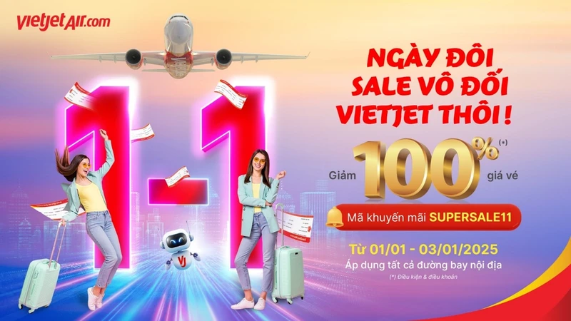 Chào năm mới 2025, du xuân may mắn cùng Vietjet với vé bay giảm 100% 