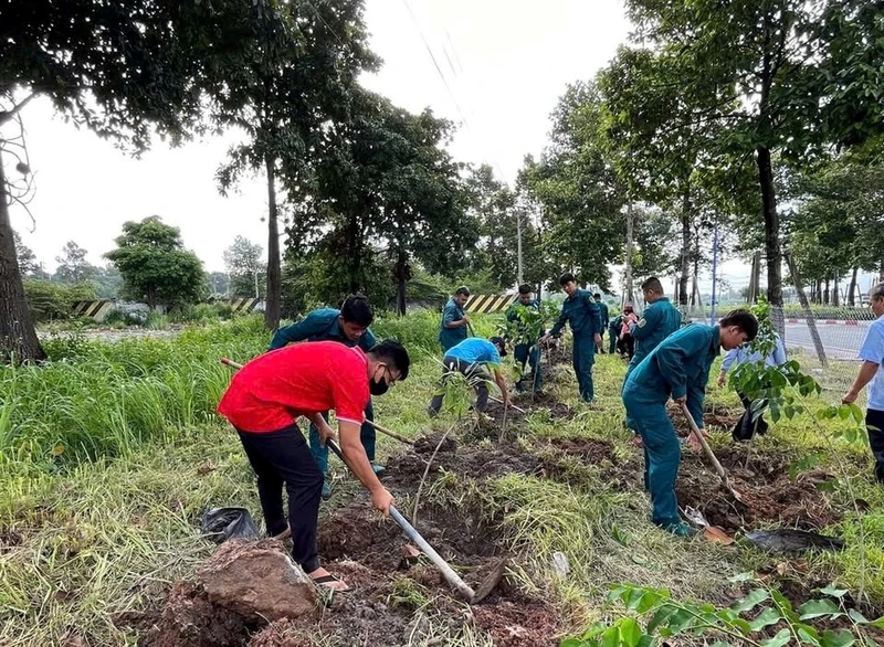 Người dân thành phố Thủ Dầu Một, tỉnh Bình Dương tích cực trồng cây đô thị. Ảnh: Thu Thảo