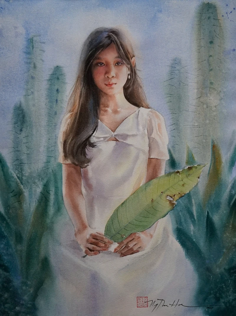 Nguyễn Thu Hà, "Tuổi dậy thì 1", màu nước, 56x38cm, 2024. 