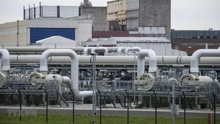 Đường ống dẫn khí đốt thuộc Dự án Dòng chảy phương Bắc 2 ở Lubmin, Đức. (Ảnh: AFP/TTXVN)