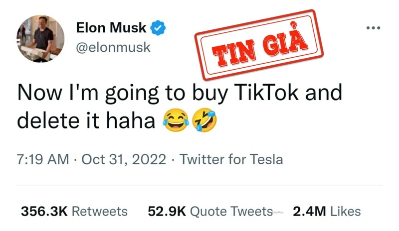 "Elon Musk sắp mua TikTok" là tin giả