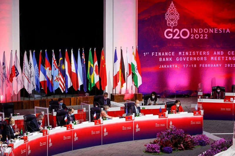 Toàn cảnh phiên khai mạc Hội nghị Bộ trưởng Tài chính và Thống đốc Ngân hàng Trung ương G20 tại Jakarta, Indonesia, ngày 17/2/2022. (Ảnh: Reuters)