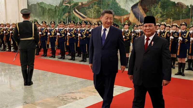 Chủ tịch Trung Quốc Tập Cận Bình và Tổng thống Indonesia Prabowo Subianto tại Đại lễ đường Nhân dân ở Bắc Kinh ngày 9/11/2024. (Ảnh: Reuters)