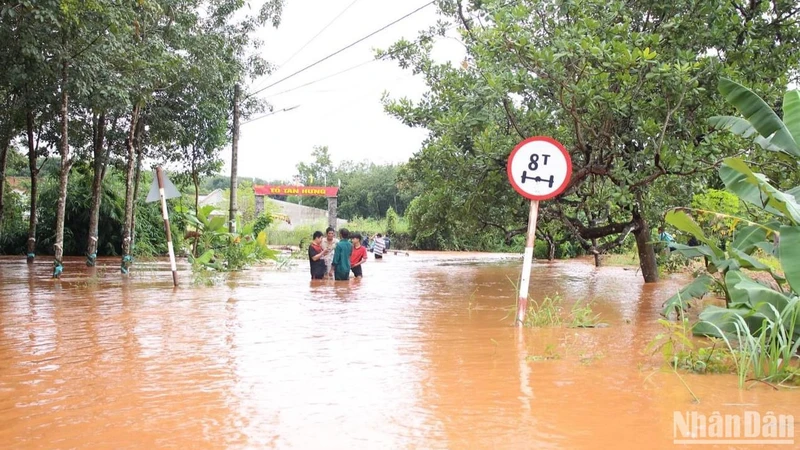 Mưa lớn gây ngập cục bộ nhiều nơi ở Bình Phước.