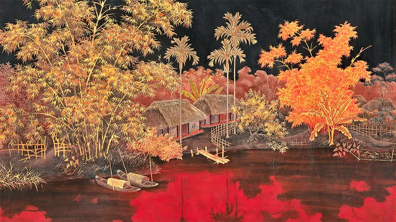Tác phẩm “Làng ven sông” của họa sĩ Trần Phúc Duyên.