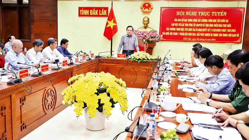 Phó Thủ tướng Chính phủ Trần Lưu Quang phát biểu chỉ đạo tại hội nghị trực tiếp và trực tuyến của Ban Chỉ đạo Trung ương các Chương trình mục tiêu quốc gia với các tỉnh vùng Tây Nguyên.