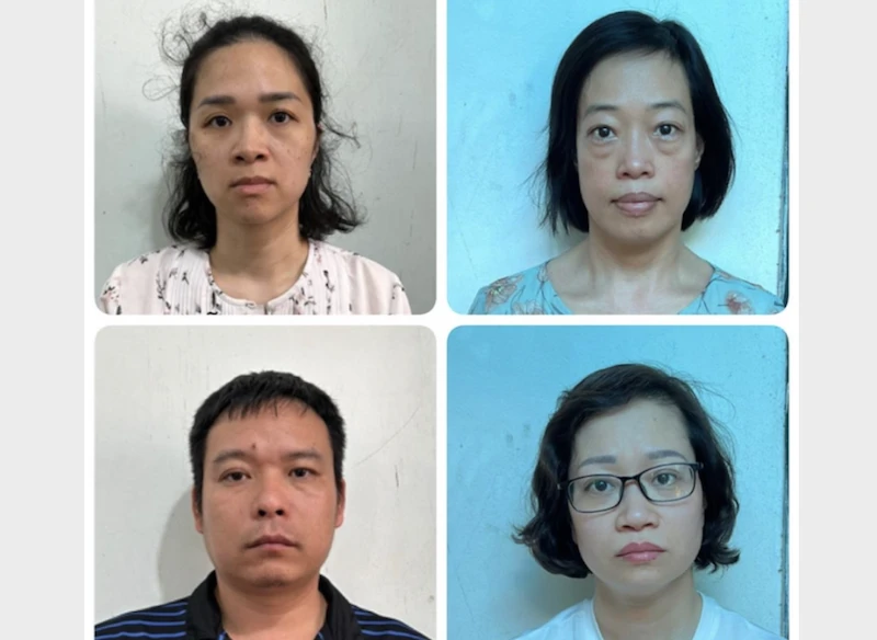 4 trong số 8 bị can (từ trái sang phải, từ trên xuống dưới): Nguyễn Nhật Linh; Đỗ Thị Hoa; Nguyễn Quý Khái; Bùi Thị Mai Hương.