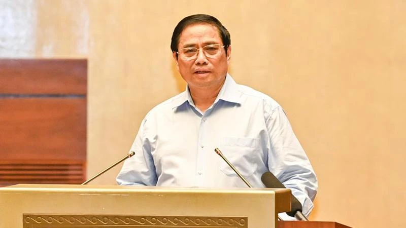 Thủ tướng Phạm Minh Chính truyền đạt chuyên đề tại hội nghị. (Ảnh: DUY LINH)
