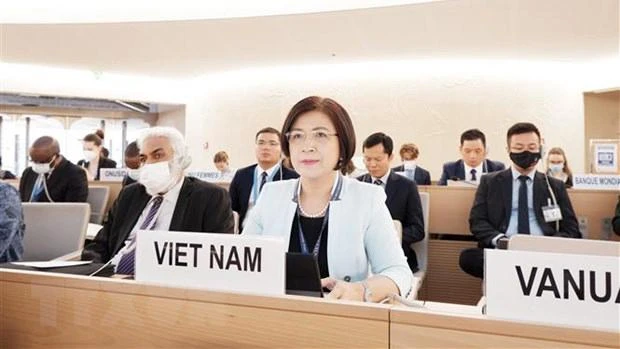 Đại sứ Lê Thị Tuyết Mai dự Khóa họp lần thứ 51 của Hội đồng Nhân quyền Liên hợp quốc. (Ảnh: TTXVN)