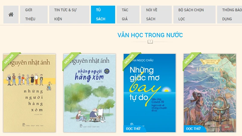 Một số tác phẩm văn học trong nước trên website của Nhà xuất bản Trẻ. (Ảnh: nxbtre.com.vn)