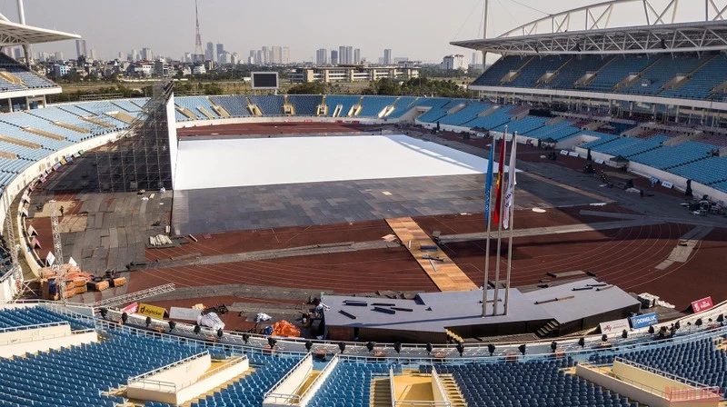 Sân vận động Mỹ Đình tại thời điểm chuẩn bị cho Lễ khai mạc SEA Games 31, tháng 5/2022. (Ảnh: THÀNH ĐẠT)