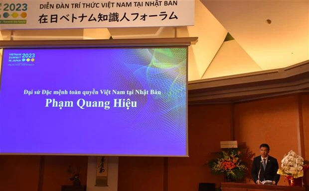 Đại sứ Việt Nam tại Nhật Bản Phạm Quang Hiệu phát biểu tại phiên khai mạc Diễn đàn. (Ảnh: TTXVN)