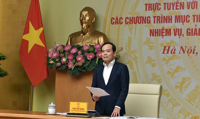 Phó Thủ tướng Trần Lưu Quang phát biểu tại cuộc họp trực tuyến với các địa phương về tiến độ thực hiện 3 Chương trình mục tiêu quốc gia. Ảnh: VGP