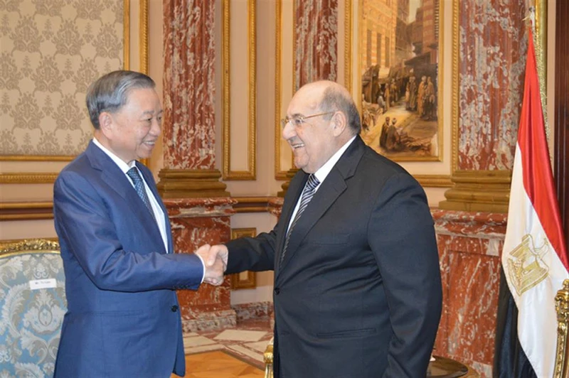 Bộ trưởng Tô Lâm hội kiến Chủ tịch Thượng viện kiêm Chủ tịch Đảng Tương lai Quốc gia cầm quyền Abdel Wahab Abdel Razeq.