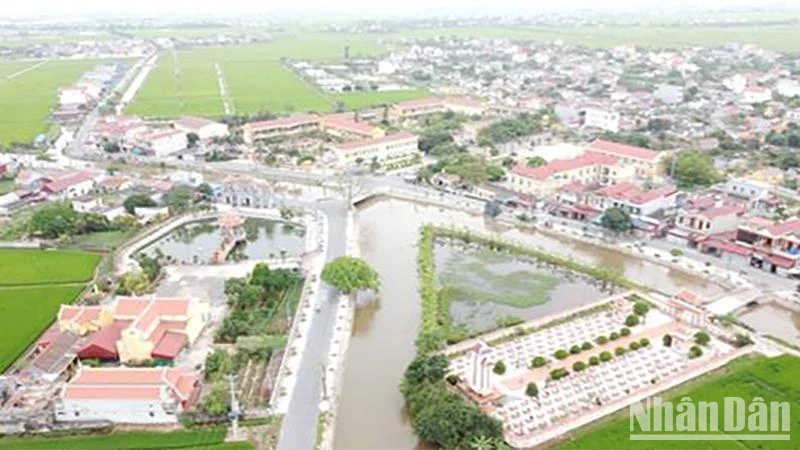 Một góc xã nông thôn mới Xuân Hòa (huyện Xuân Trường, tỉnh Nam Định) nhìn từ trên cao.