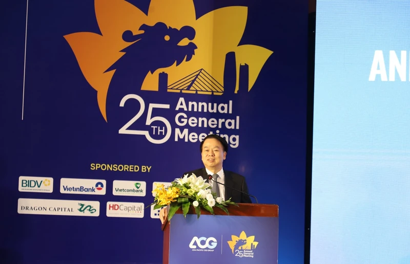 Thứ trưởng Bộ Tài chính Nguyễn Đức Chi phát biểu tại Hội nghị ACG 25. (ẢNH: VSDC)