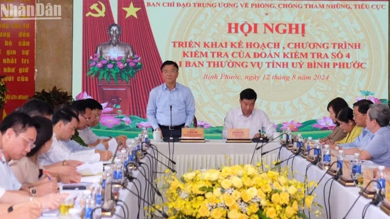 Đồng chí Lê Thành Long triển khai kế hoạch kiểm tra việc lãnh đạo, chỉ đạo, thực hiện cơ chế phối hợp phát hiện, xử lý tham nhũng, tiêu cực qua hoạt động kiểm tra, thanh tra, kiểm toán, điều tra, truy tố, xét xử, thi hành án tại Bình Phước.