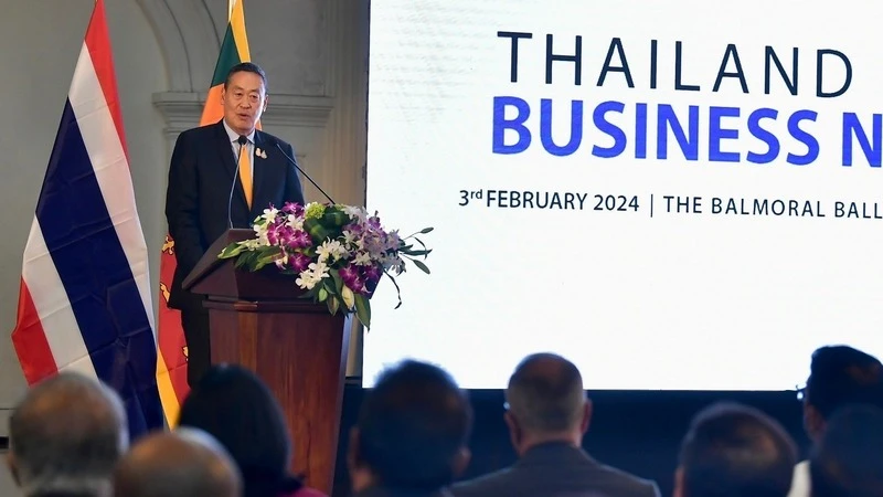 Thủ tướng Srettha Thavisin phát biểu ý kiến tại sự kiện “Mạng lưới doanh nghiệp Thái Lan-Sri Lanka”. (Ảnh: PRD Thailand)