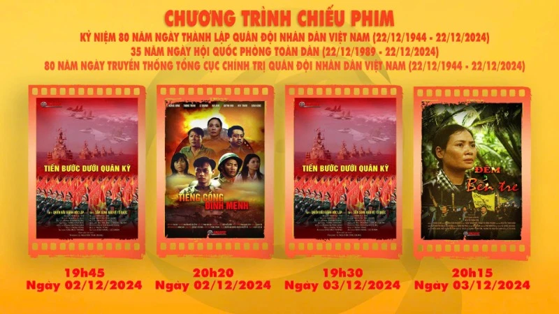 Lịch chiếu phim tại Tuần phim Kỷ niệm 80 năm Ngày thành lập Quân đội nhân dân Việt Nam.