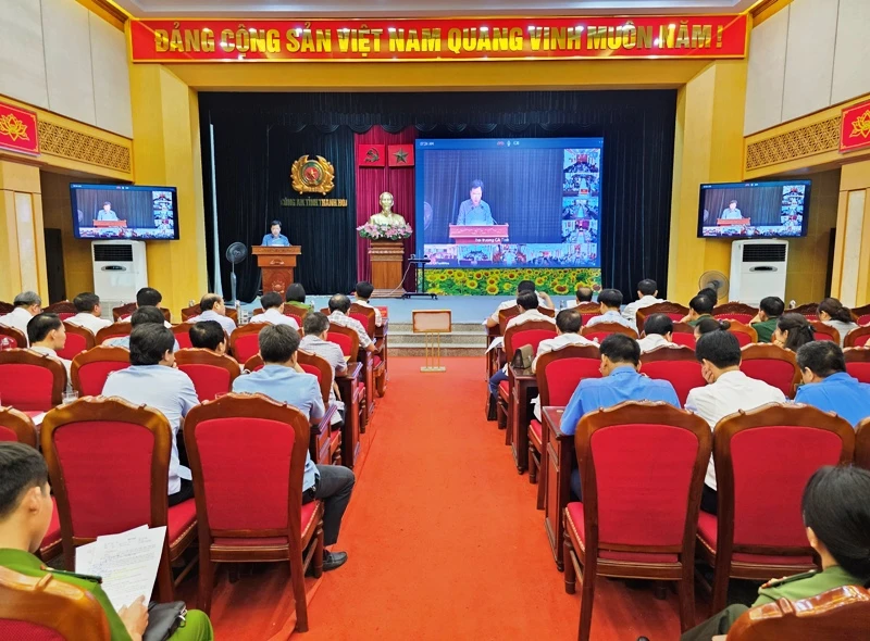 Quang cảnh Hội nghị tại điểm cầu Công an tỉnh Thanh Hóa.