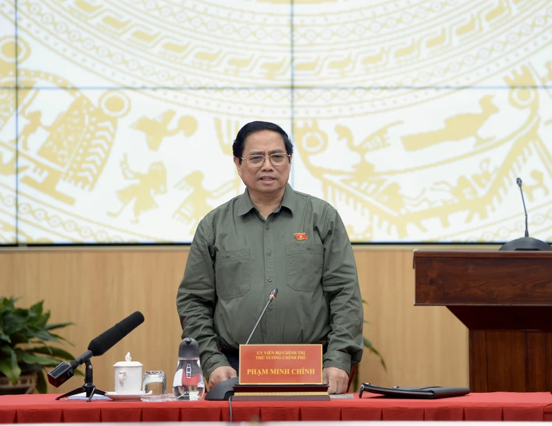 Thủ tướng Phạm Minh Chính phát biểu ý kiến tại buổi làm việc với Ban Thường vụ Thành ủy Cần Thơ. (Ảnh: Thanh Giang) 
