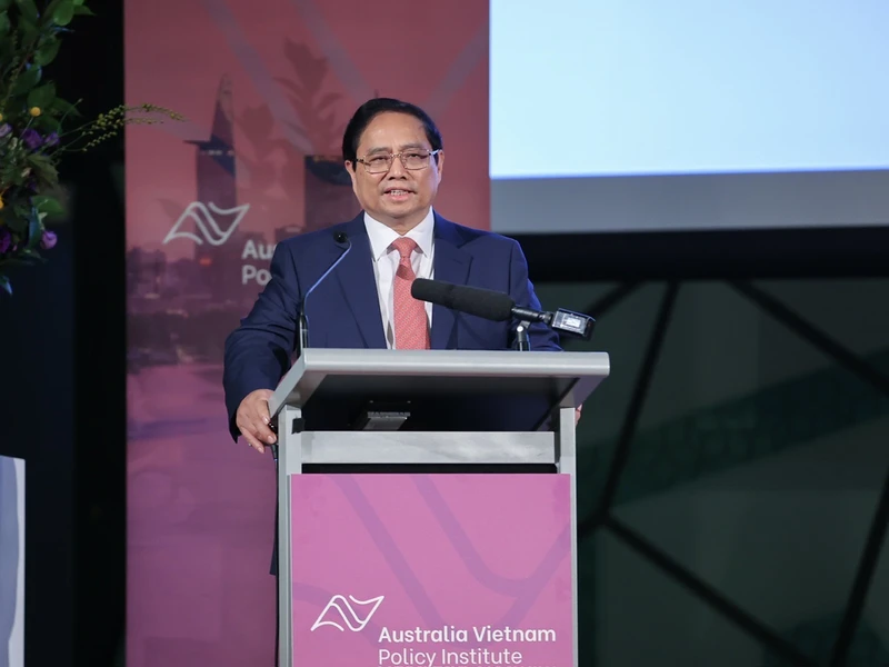 Thủ tướng Phạm Minh Chính phát biểu ý kiến tại Diễn đàn Doanh nghiệp Việt Nam - Australia (Ảnh: Nhật Bắc). 