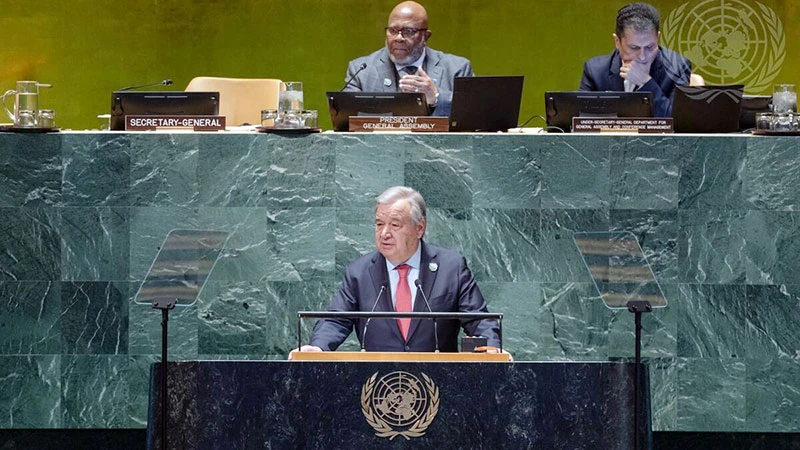 Tổng Thư ký Liên hợp quốc A.Guterres phát biểu tại phiên thảo luận. (Ảnh UN NEWS)