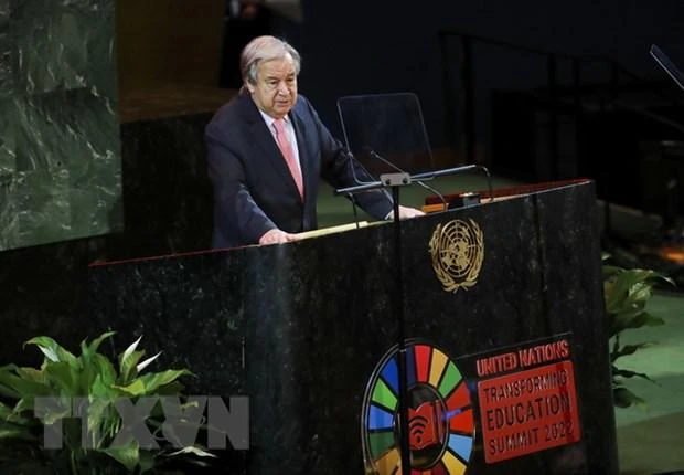 Tổng Thư ký LHQ Antonio Guterres phát biểu tại Hội nghị cấp cao về chuyển đổi giáo dục toàn cầu ở New York, Mỹ, ngày 19/9. (Ảnh: THX/TTXVN)