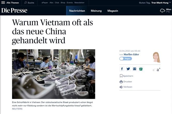 Báo Die Presse của Áo đăng bài viết đánh giá cao sức hấp dẫn của môi trường đầu tư tại Việt Nam. (Ảnh: TTXVN)