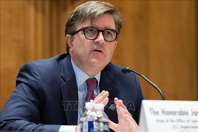 Trợ lý Bộ trưởng Ngoại giao Mỹ phụ trách các vấn đề châu Âu và Á-Âu James O’Brien tại phiên điều trần. (Ảnh: AFP/TTXVN)