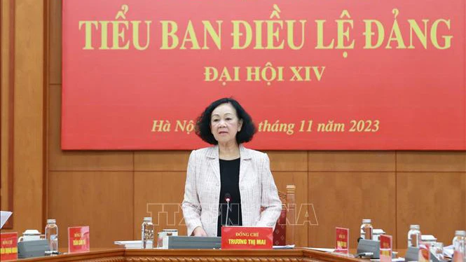 Thường trực Ban Bí thư Trương Thị Mai phát biểu chỉ đạo phiên họp. (Ảnh: TTXVN)