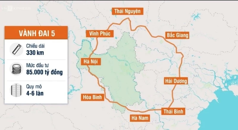 Quy hoạch hướng tuyến đường Vành đai 5 Hà Nội. (Ảnh internet).