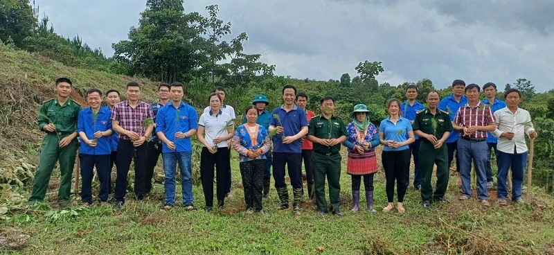 Lãnh đạo Huyện ủy Nậm Pồ cùng đoàn viên thanh niên trong huyện ra quân hưởng ứng chương trình giúp hộ nghèo trồng cây phát triển kinh tế rừng, được tổ chức tại xã Si Pa Phìn.