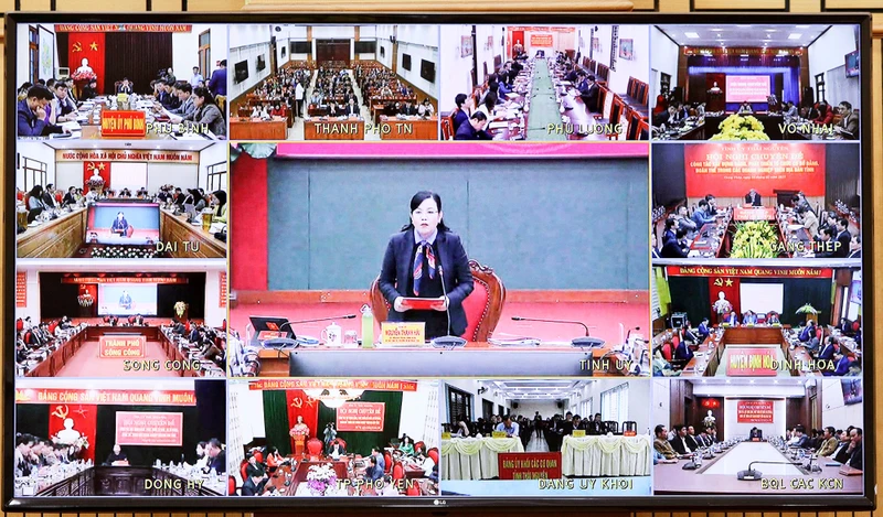 Bí thư Tỉnh ủy Thái Nguyên Nguyễn Thanh Hải phát biểu kết luận Hội nghị trực tuyến phát triển đảng, đoàn thể trong các doanh nghiệp trên địa bàn tỉnh.