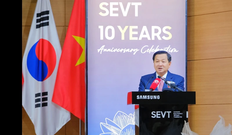 Phó Thủ tướng Chính phủ Lê Minh Khái phát biểu ý kiến tại Lễ kỷ niệm 10 năm thành lập Công ty SEVT.