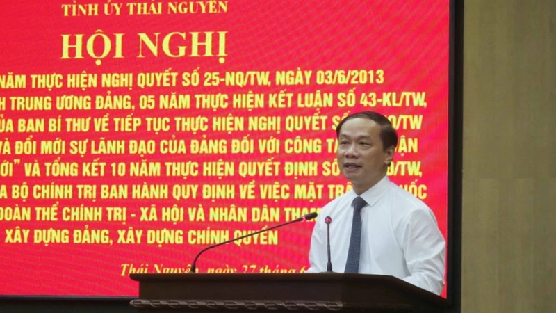 Đồng chí Phạm Tất Thắng, Ủy viên Trung ương Đảng, Phó Trưởng ban Thường trực Ban Dân vận Trung ương phát biểu ý kiến tại hội nghị.