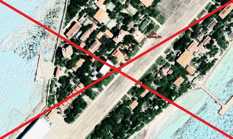 Hình ảnh đảo Trường Sa Lớn không hiển thị lá cờ Việt Nam trên Google Maps.