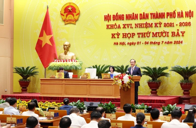 Chủ tịch Hội đồng nhân dân thành phố Hà Nội Nguyễn Ngọc Tuấn phát biểu bế mạc kỳ họp thứ 17.