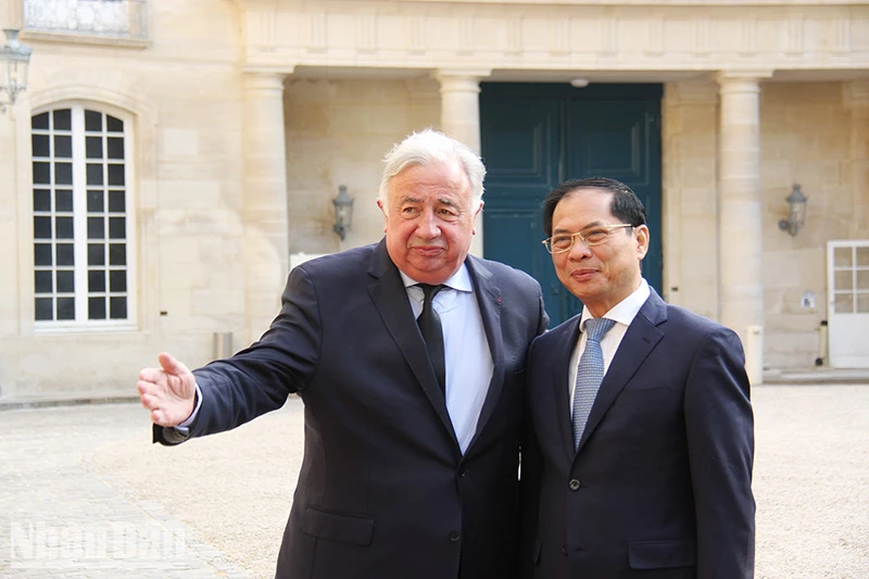 Chủ tịch Thượng viện Pháp Gerard Larcher tiếp Bộ trưởng Ngoại giao Bùi Thanh Sơn. (Ảnh: Khải Hoàn)